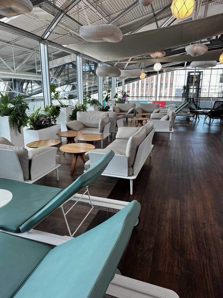 Seating options inside the Nice airport lounge