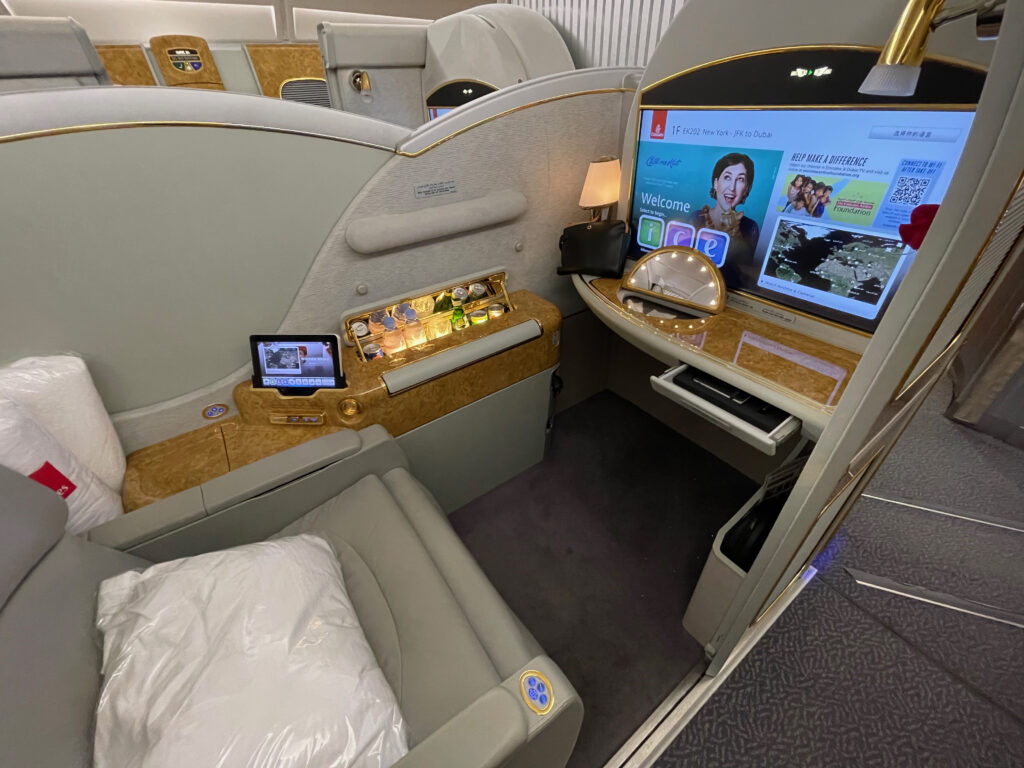 First Class seat on Emirates Airbus A-380 